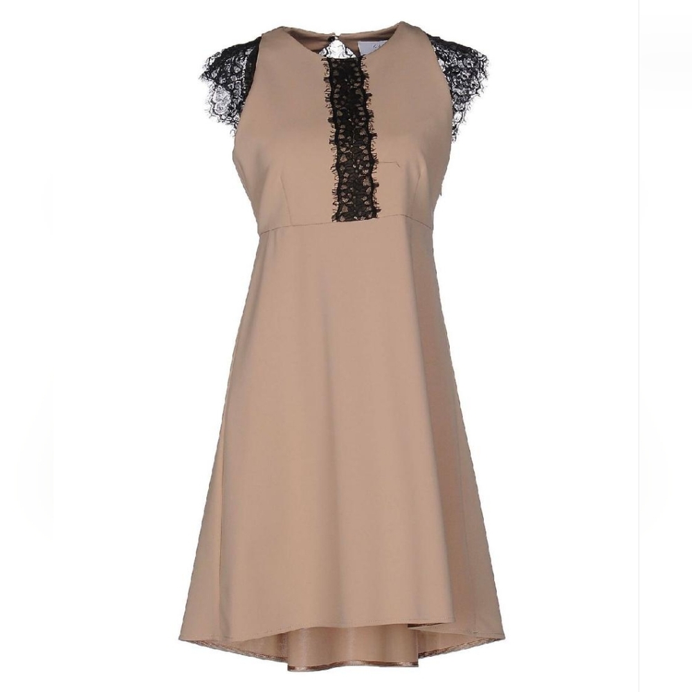 KAOS tan/ black open back midi dress with lace in size M